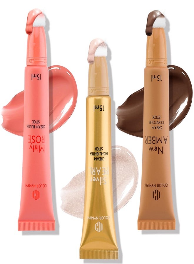 Color Nymph Liquid Makeup Wand Combo, Hydrating Brown Contour Stick Glow Liquid Highlighter Pigmented Blush For Cheeks Fine Texture Natural Blend Long Lasting (Brown Contour+Blush+Highlighter) - Image 1